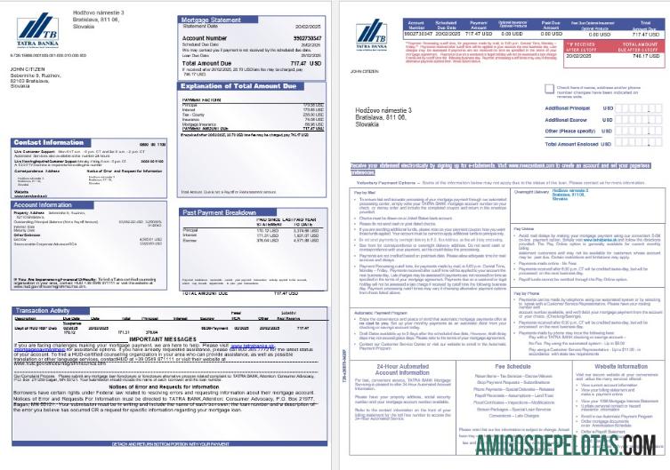 Extrato de hipoteca do Tatra Bank da Eslováquia em formatos Word e PDF 1 2 amostra